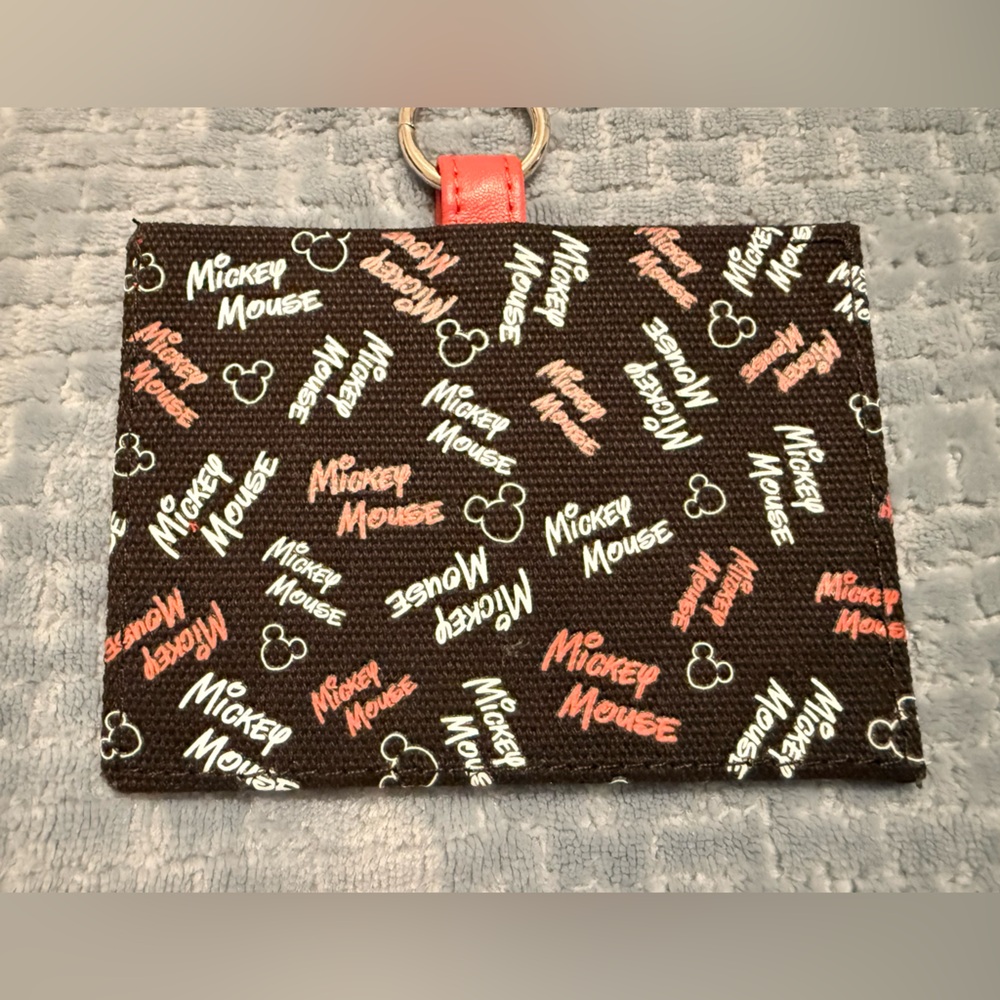 Disney parks Mickey Mouse lanyard Faux Leather ID Holder NWT